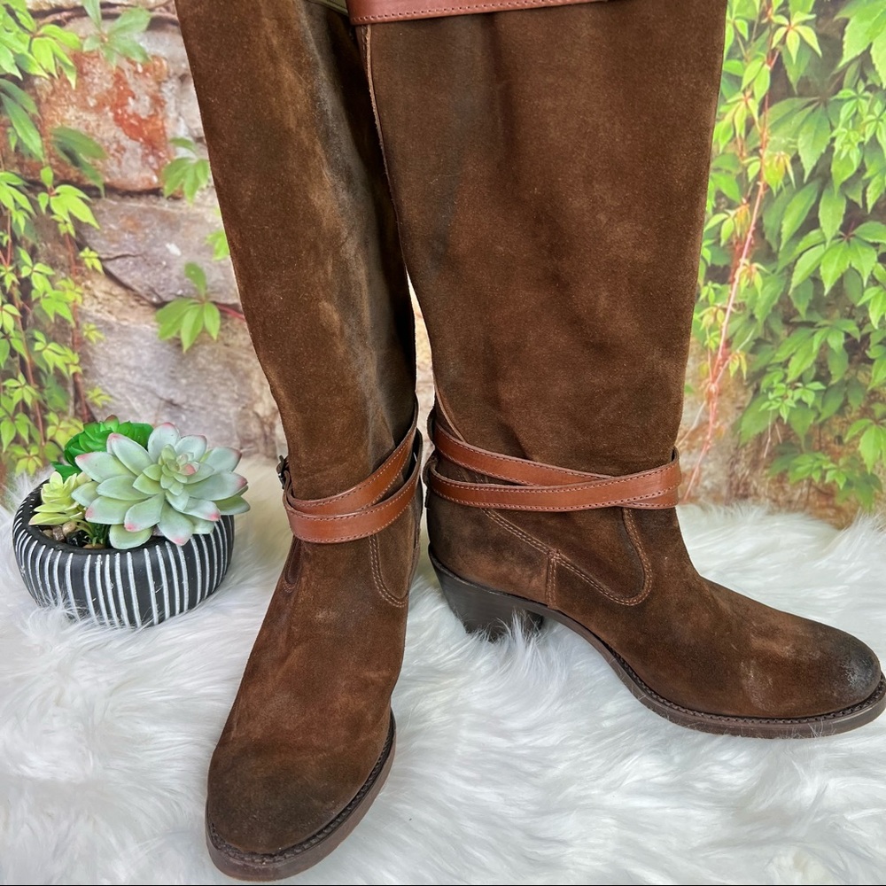 FRYE Oiled Brown Leather Classic Jane Heritage Strappy Boots, 6.5B - Picture 6 of 14